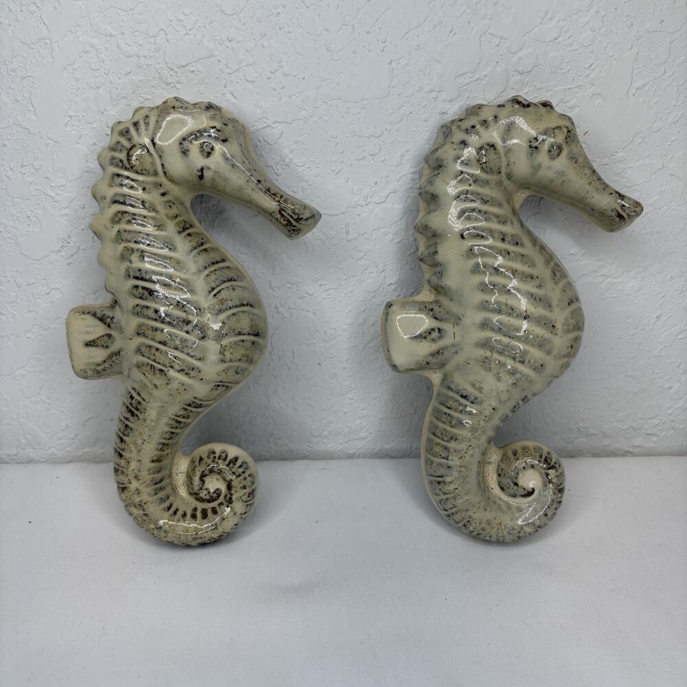 Glazed Terracota Seahorses Wall Decor Set Of 2, Coastal, Beach, summer house